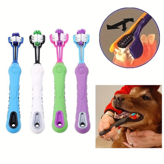 1pc 3-Sided Pet Toothbrush for Effective Dog and Cat Teeth Cleaning and Oral Care - Trendsetter Pets