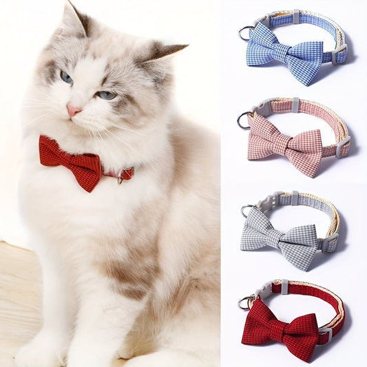 1pc Adjustable Plaid Cat Collar with Bow Tie - Perfect for Holiday Dress Up and Everyday Wear - Trendsetter Pets