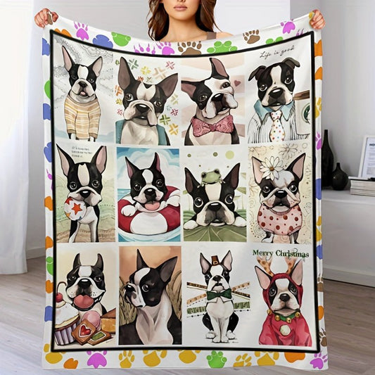 1pc Cartoon Puppy Print Flannel Blanket, Soft Warm Throw Blanket Nap Blanket For Couch Sofa Office Bed Camping Travel, Multi-purpose All Season Gift Blanket For Family And Friends - Trendsetter Pets