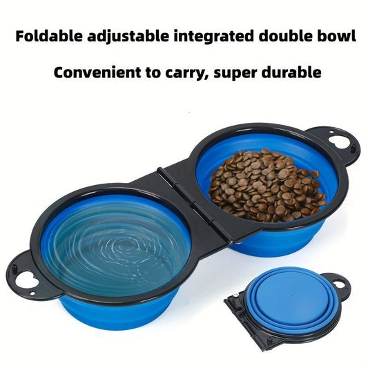1pc Collapsible Double Dog Bowl - Portable Silicone Pet Food & Water Bowl For Traveling, Camping, And Walking - Convenient And Hygienic Pet Supplies - Trendsetter Pets